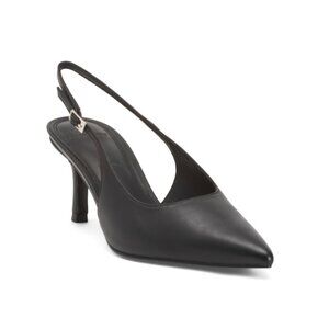 BLACK SUEDE STUDIO Black Leather Pointy Toe Slingback Pumps